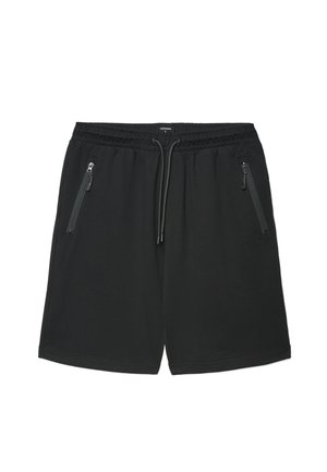 Shorts casual neri con elastico in vita, coulisse regolabile e tasche laterali con zip.