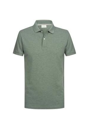 Polo shirt in gedempt groen, met korte mouwen, kraag met twee knopen, gemaakt van zacht stof, met een subtiele gemêleerde textuur.