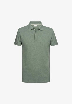 Polo shirt in gedempt groen, met korte mouwen, kraag met twee knopen, gemaakt van zacht stof, met een subtiele gemêleerde textuur.