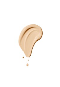 Crema beige con una texture liscia e fluida, caratterizzata da curve sottili e riflessi luccicanti. Sono visibili piccole goccioline.