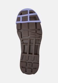 Brown shoe sole with a purple accent at the heel, featuring a textured grip pattern and marked with the size "42."