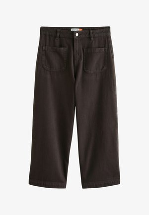 Weit geschnittene, gekürzte schwarze Hose mit aufgesetzten Taschen vorne, Knopfverschluss und Gürtelschlaufen, aus denimähnlichem Stoff.