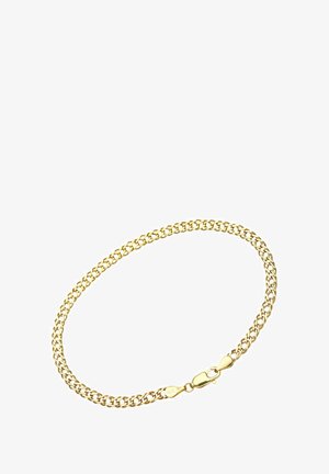 Bracciale in oro con maglie intrecciate, texture liscia e chiusura sicura. Misura circa 18 cm di lunghezza.