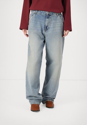 ONLGIA MID LOOSE BAGGY DOT - Baggy Jeans - medium blue denim