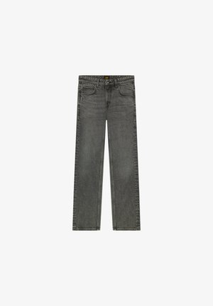 Grijze denim jeans met een rechte pasvorm, vijf zakken en een ritsluiting. Kenmerkt subtiele vervaging en contrasterende stiksels.