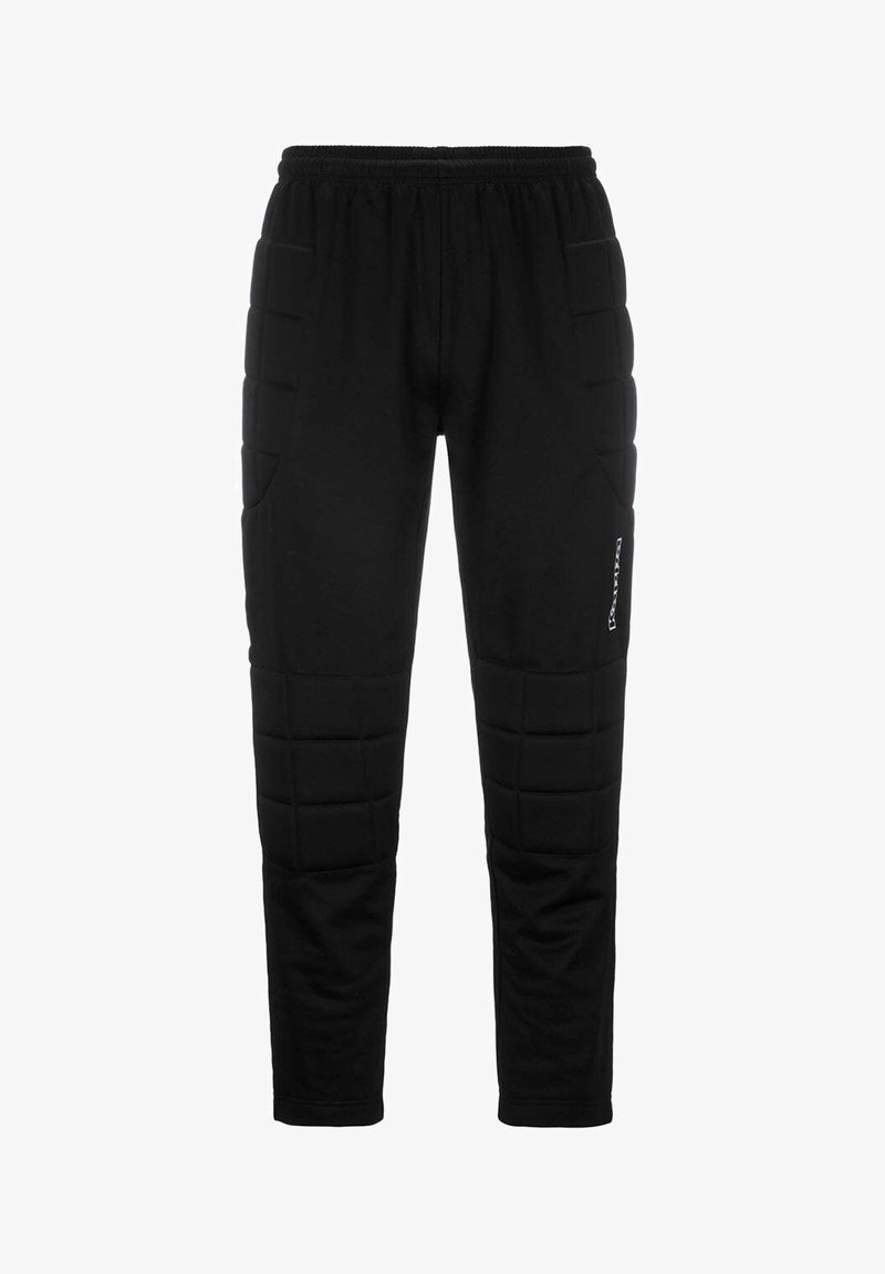 Zwarte joggingsbroek met gevoerde delen, een elastische tailleband en zijzakken. Kenmerkt zich door een gladde stof en een tapering ontwerp van de broekspijpen.