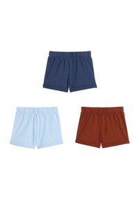 Tre paia di pantaloni corti: blu navy, azzurro e ruggine. Realizzati in tessuto morbido, con vita elasticizzata e una vestibilità comoda.