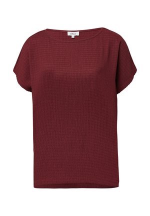 Blusa corta a maniche con texture color mogano, con scollatura rotonda e vestibilità rilassata, etichettata taglia 36, del marchio s.Oliver.