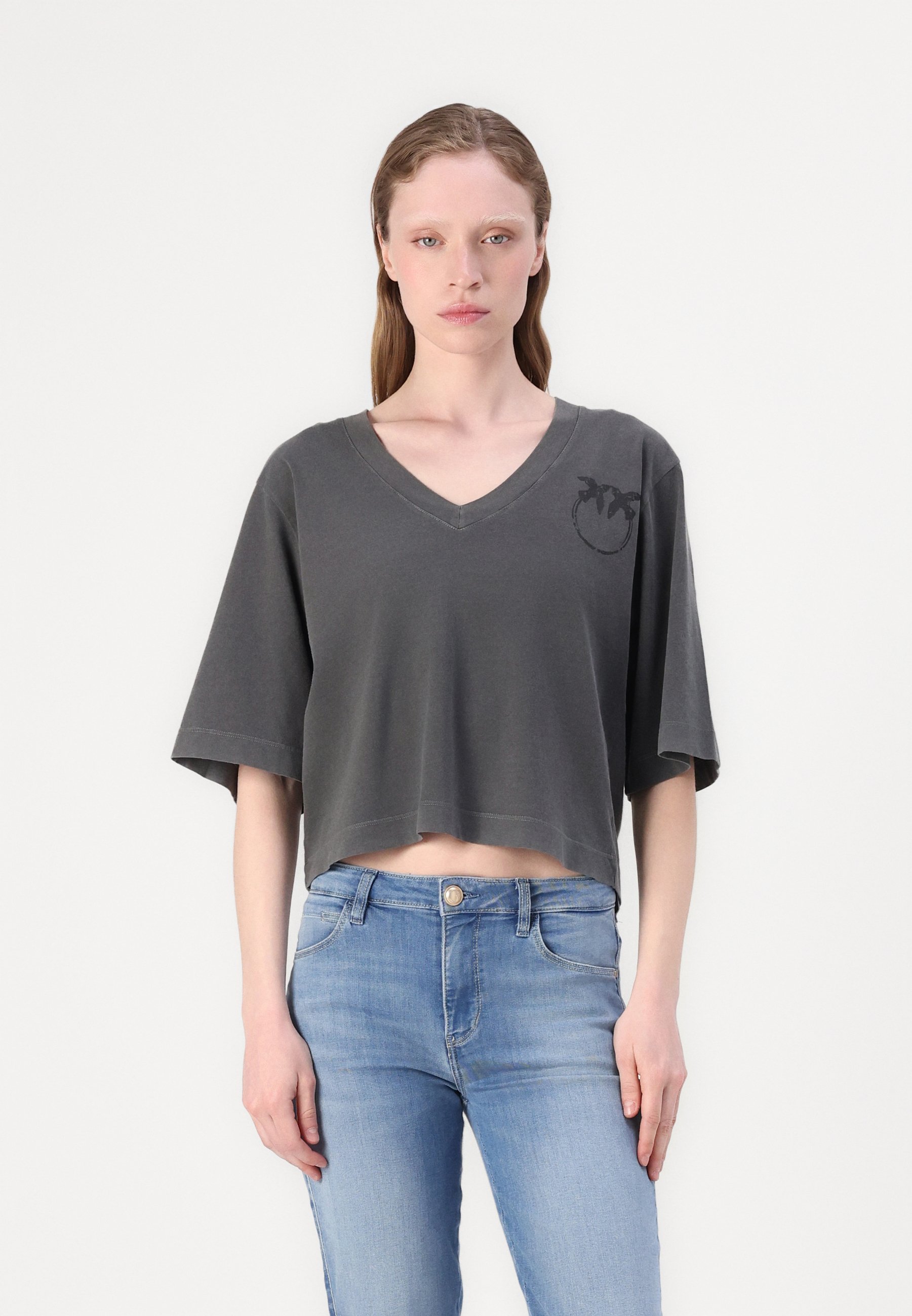 売れ筋商品|||ピンコ Tシャツ レディース トップス SUEZ CON BANDA LOGATA - Print T-shirt - grey/dark seagull Pinko SUEZ CON BANDA LOGATA - Print T-shirt - grey/dark