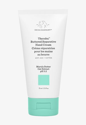 Theraboo™ Buttered Reparative Hand Cream in a white tube with mint green accents, featuring sleek design and 75 ml capacity.