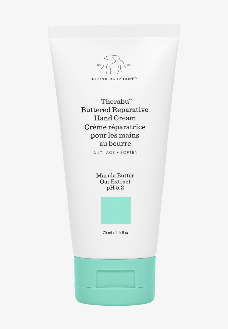 Theraboo™ Buttered Reparative Hand Cream in a white tube with mint green accents, featuring sleek design and 75 ml capacity.