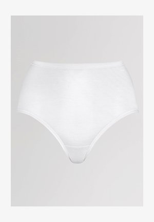 White cotton high-waisted underwear with a smooth texture, featuring a standard waistband and minimalist design, no visible patterns or hardware.