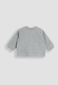 Grå bomulds sweatshirt med lange ærmer, rund halsudskæring og elastiske manchetter. Glat tekstur og cropped design med en simpel kant.