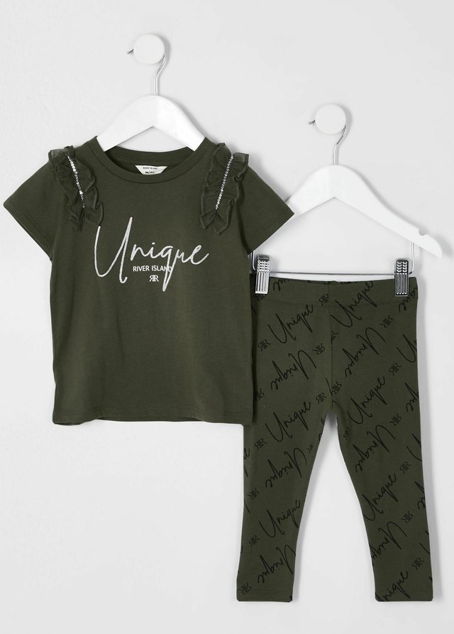 MINI FRILL DETAIL SET - Legging - khaki