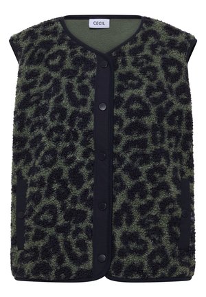 Cecil, TEDDY VEST WITH SOFTSHELL DETAILS AND LEOPARD PRINT - Veste sans manches - dried olive green