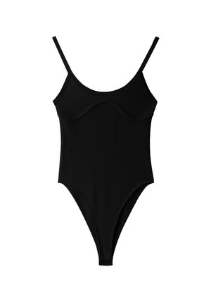 Stradivarius, RIBBED CORSET-DETAIL BODYSUIT - Débardeur - black