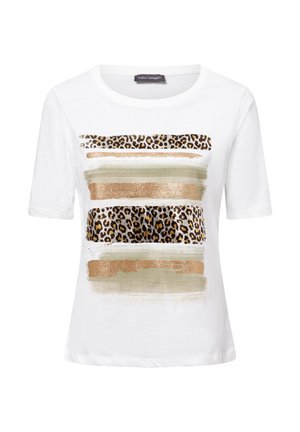 Print T-shirt - weiß oliv