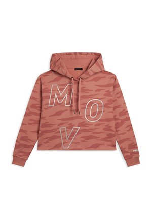 Felpa con motivo mimetico rosa, con grandi lettere contornate "M", "O" e "V" sul davanti e lacci per il cappuccio.