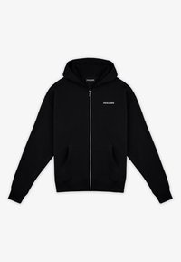 Felpa nera con zip in misto cotone. Presenta una tasca frontale, polsini a costine e il logo "PEGADOR" stampato in bianco sul lato sinistro del petto.