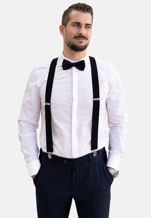 Massi Morino HOSENTRÄGER FLIEGE SET FÜR - BREITE TRÄGER IN Y FORM MIT STARKEN CLIPS - FARBLICH ABGESTIMMT - Noeud papillon - Schwarz