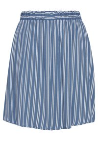 Modro-bílá pruhovaná sukně vyrobená z lehké tkaniny, s elastickým pasem a skladovaným designem, s uvolněným, rozšířeným tvarem.