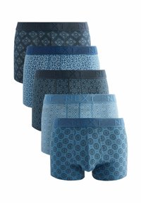 Men's boxer briefs in blue shades, featuring various intricate patterns. Elastic waistband with "NEXT" branding. Cotton blend material.