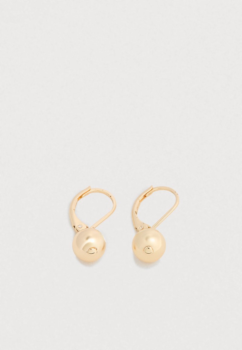 Kullaga toonitud ripats-kõrvarõngad, millel on ümar kuulikujuline disain siledapinnalise viimistlusega ja tõmme-luku kinnitusega. Lihtne ja kaasaegne esteetika.