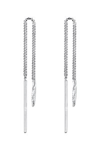 Pendientes de cadena de plata con barras alargadas y acentos circulares, con un acabado elegante y pulido, que resaltan un diseño minimalista.