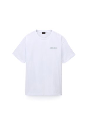 T-shirt blanc à manches courtes et col rond avec petit logo Napapijri Geographic sur la poitrine gauche.
