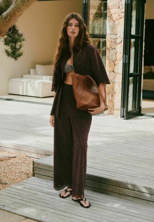 Next, TALL FIT - BRODERIE CROP WIDE LEG TROUSERS . - Nohavice - chocolate brown