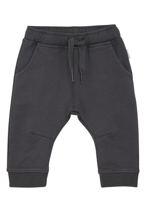 Donkergrijze sweatpants met een trekkoord in de taille, twee voorkruiszakken, geribbelde boorden en een gladde stofstructuur.