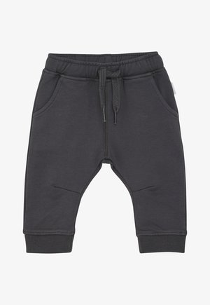 Donkergrijze sweatpants met een trekkoord in de taille, twee voorkruiszakken, geribbelde boorden en een gladde stofstructuur.