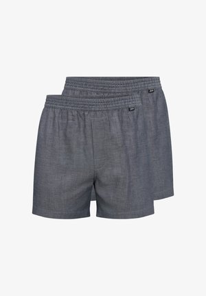 Letvægts grå boxershorts med elastisk taljebånd og subtil tekstur, der har en glat finish og en afslappet pasform. To par vist.