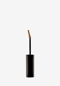 Tube de mascara noir avec un design cylindrique et élancé. La brosse présente une extrémité texturée de couleur or pour l'application.