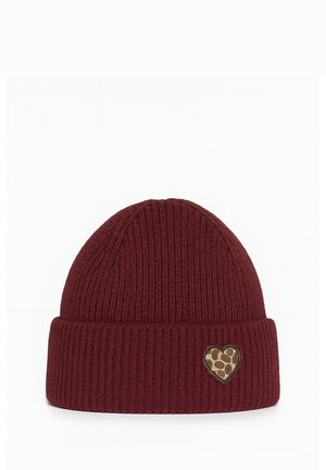 WÄRMEND UMSCHLAG LOOK MOTIV PATCH HERZ - Beanie - bordeaux