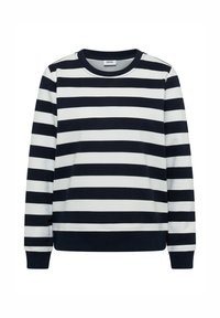 Sweat-shirt à rayures bleu marine et blanches avec un col rond, des manches longues et des poignets et un ourlet côtelés. Confectionné en coton doux.