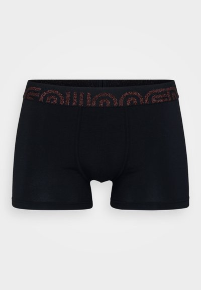 Boxer shorts noirs au design ajusté, avec une ceinture à motif sombre et une texture lisse. Les accents sont minimaux avec des coutures plates.