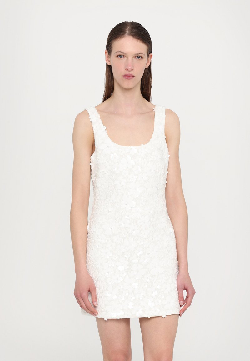 white graduation dress knee length ZAPAKASA Women White Satin Sheath Knee-Length Graduation Dress V-Neck  Sleeveless Little White Dress