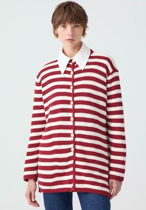 STRIPED WITH GOLD BUTTONS - Cardigan - burgundy