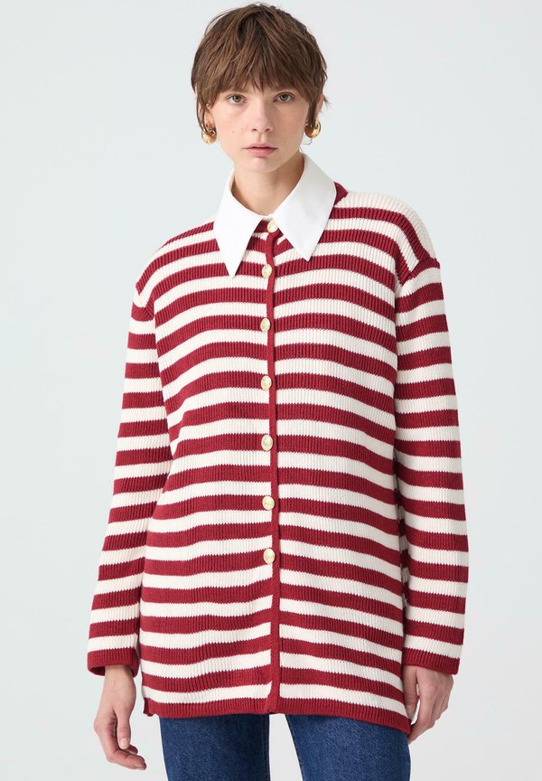 STRIPED WITH GOLD BUTTONS - Strickjacke - burgundy