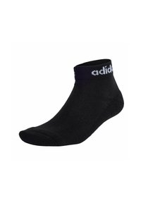 Czarne skarpetki do kostki wykonane z miękkiego materiału, z prążkowanym ściągaczem z białym logo "adidas", gładką teksturą oraz zaokrąglonym kształtem palców.