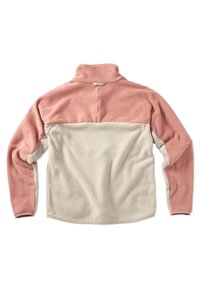 Fleece-Pullover mit hohem Kragen. Oben in zartem Rosa und unten in Cremefarben. Weicher Stoff, lockere Passform und lange Ärmel.