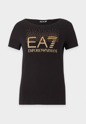 EA7 Emporio Armani, TRAIN LOGO SERIES TEE CROSSOVER - T-shirt imprimé - black/gold-coloured