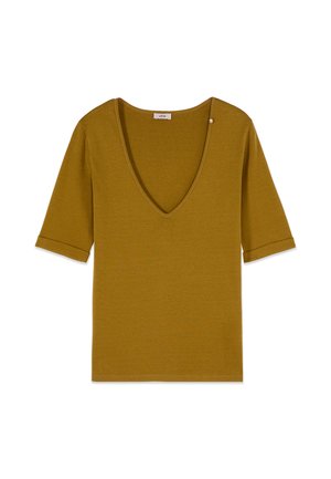 Oltre, T-SHIRT CON SCOLLO A V E MANICHE SLIM - T-Shirt basic - verde