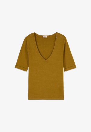 Oltre, T-SHIRT CON SCOLLO A V E MANICHE SLIM - Basic T-shirt - verde