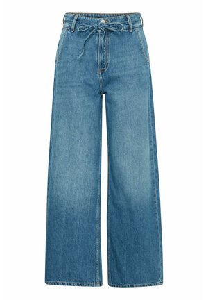 Viddelegs jeans lavet af lyst blåt denim, med en snøre i taljen, frontlommer og en klassisk lige pasform.