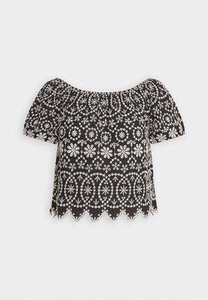 JDY JDYMINNO LUX EMBRODERY - Μπλουζάκι με στάμπα - black/white