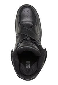 Schwarze Sportschuhe mit einem Obermaterial aus Leder, Kreuzriemen-Design, durchlöchtem Zehenbereich und gepolstertem Schaft. Mit einem strukturierten Innensohlenetikett.