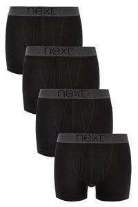 Schwarze Boxershorts aus Baumwolle mit einem grauen elastischen Bund, der mit "next"-Markenlogo versehen ist, in klassischem Design. Im Lieferumfang sind vier Stück enthalten.
