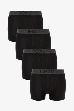 Zwarte boxershorts van katoen, met een grijze, elastische tailleband met "next" merknaam en een klassiek ontwerp. Verpakking van vier.